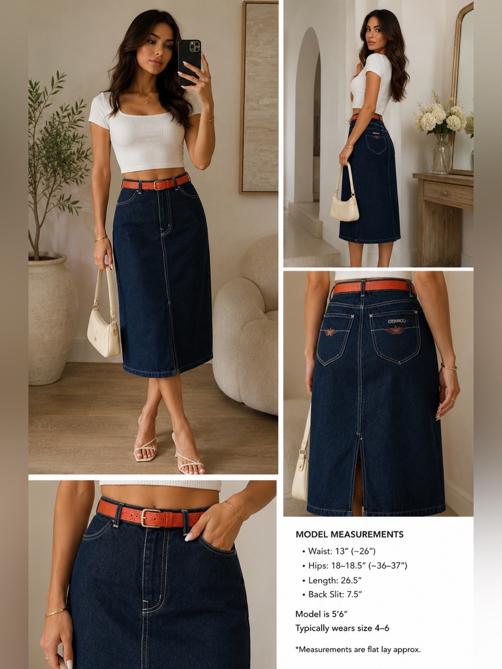 Rare Vintage 80s Gitano Embroidered Denim Pencil Skirt 26" W/ Original Red Belt
